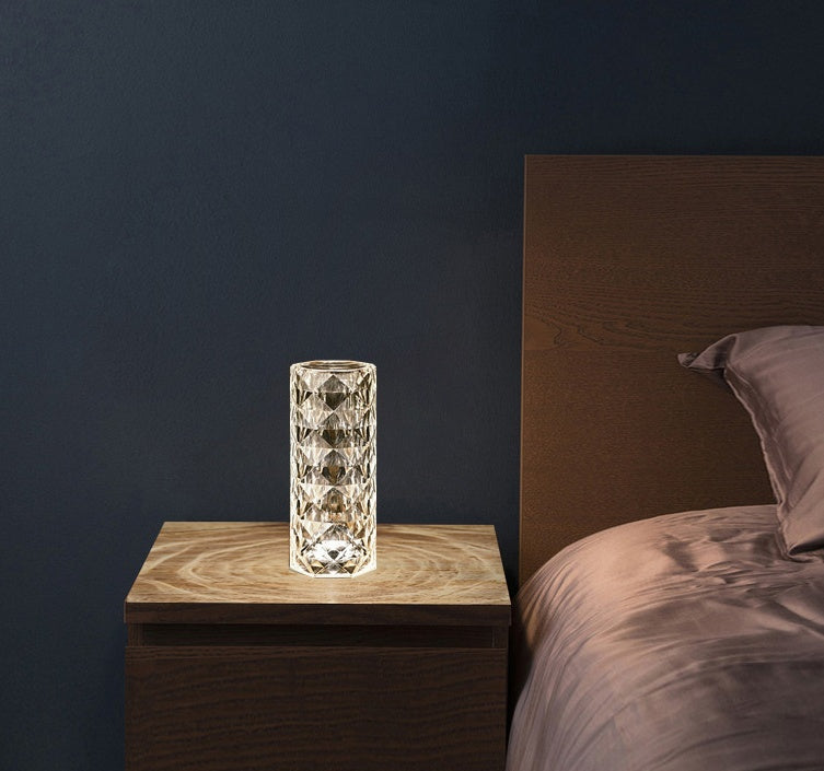 Nordic Crystal Lamp | USB Table Lamps | Bedroom Touch Dimming Atmosphere Diamond Night Light | Rose Projector Lamp Decor
