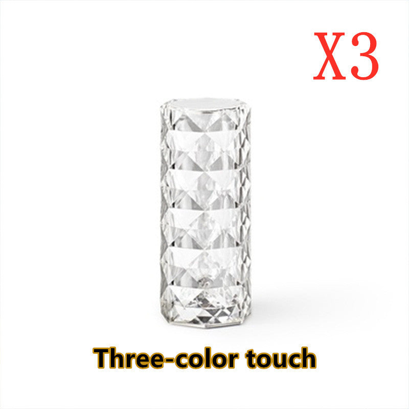 Nordic Crystal Lamp | USB Table Lamps | Bedroom Touch Dimming Atmosphere Diamond Night Light | Rose Projector Lamp Decor