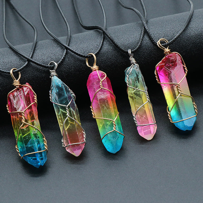 Hot Selling Stone Crystal Pillar Tree Of Life Pendant In Fashion Necklace