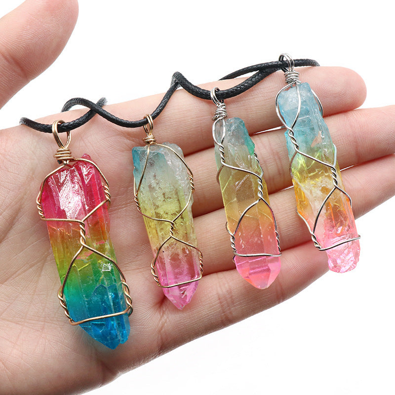Hot Selling Stone Crystal Pillar Tree Of Life Pendant In Fashion Necklace