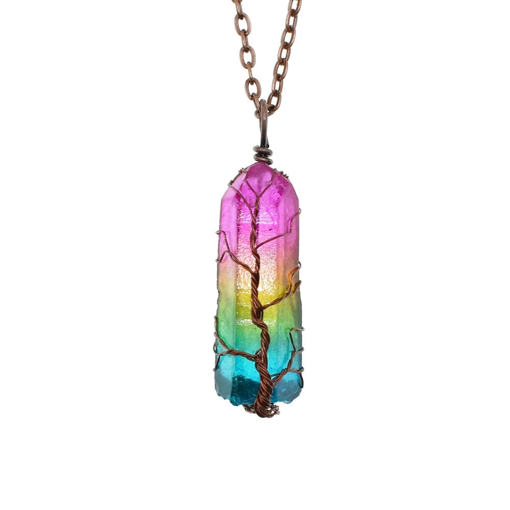 Hot Selling Stone Crystal Pillar Tree Of Life Pendant In Fashion Necklace