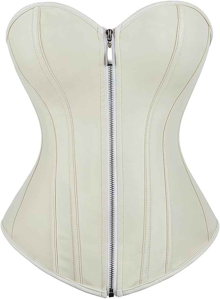 Kranchungel Corsets for Women Plus Size Faux Leather Steampunk Corset Top Zipper Bustier