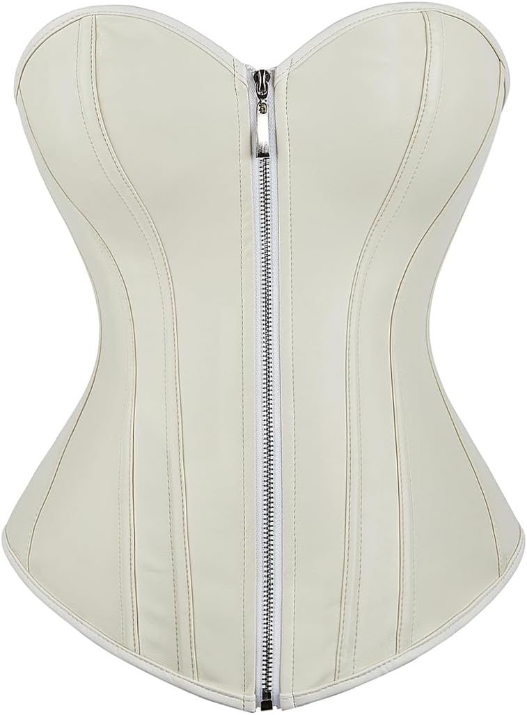 Kranchungel Corsets for Women Plus Size Faux Leather Steampunk Corset Top Zipper Bustier