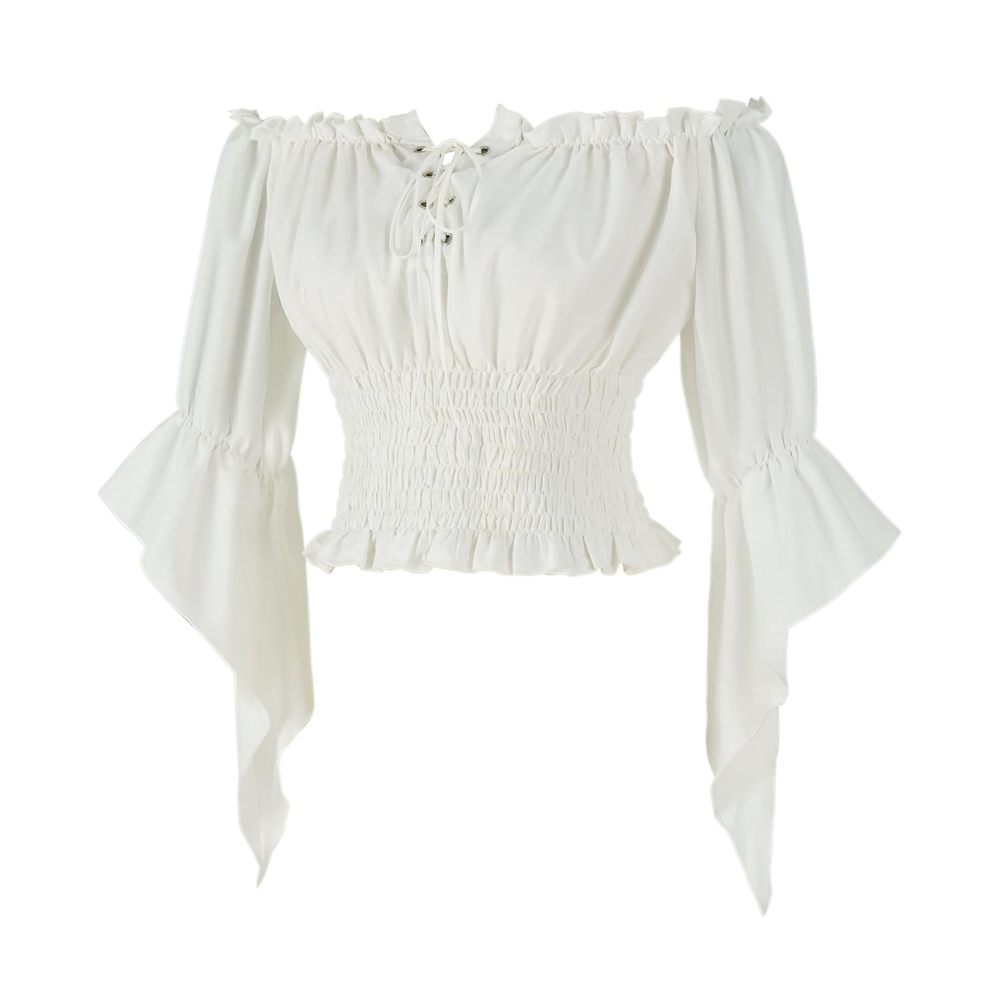Womens Renaissance Peasant Blouse Off Shoulder Trumpet Sleeve Tops
