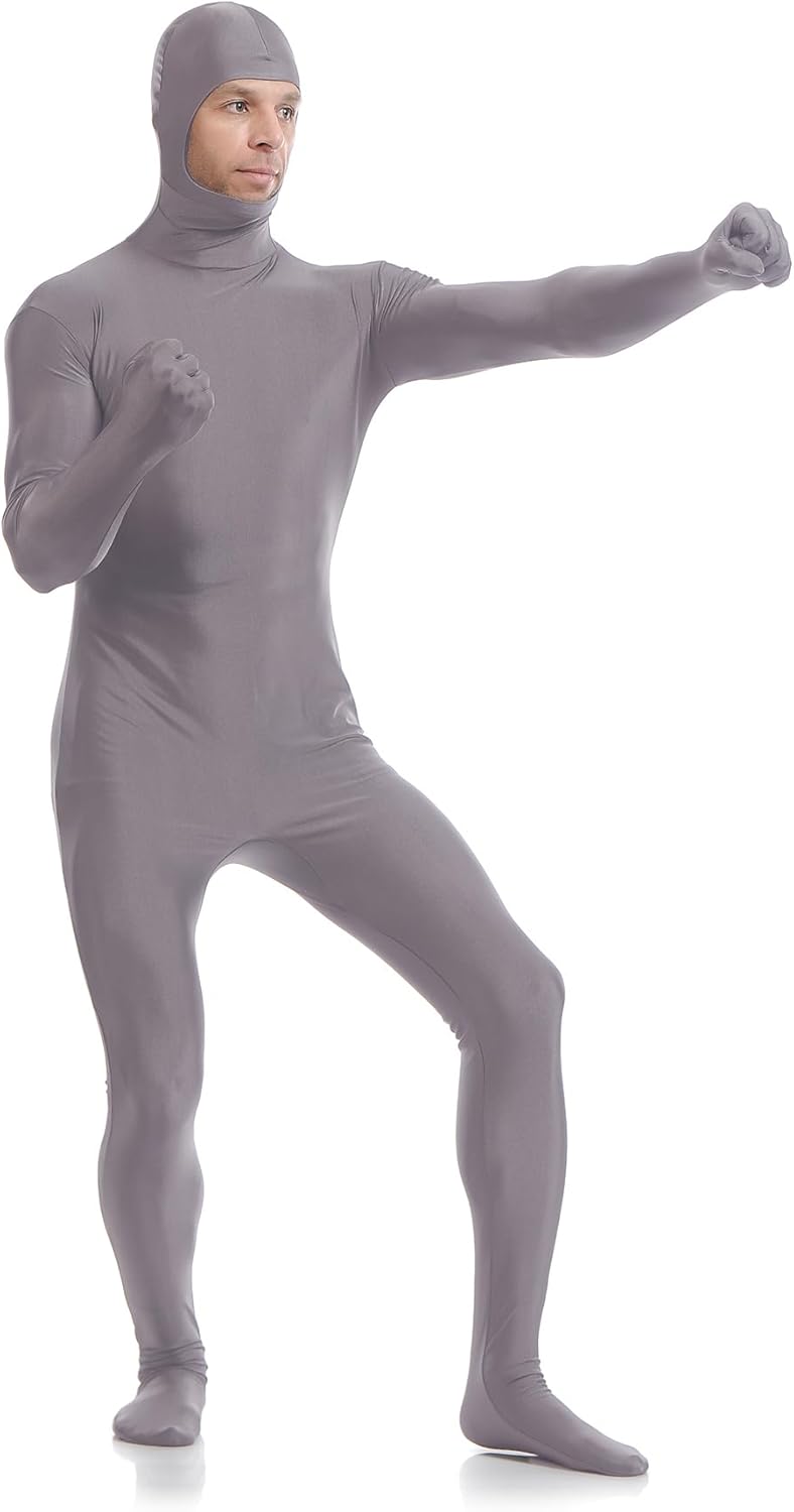 ATHX Men's and Women's Spandex Open Face Bodysuit Costume Adult Stretchy Halloween Cosplay Body Suit Zentai Suit Outfits
