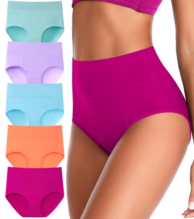ASIMOON Tummy Control High Waisted Underwear for Women Cotton Plus Size Full Coverage Panties Ladies Briefs