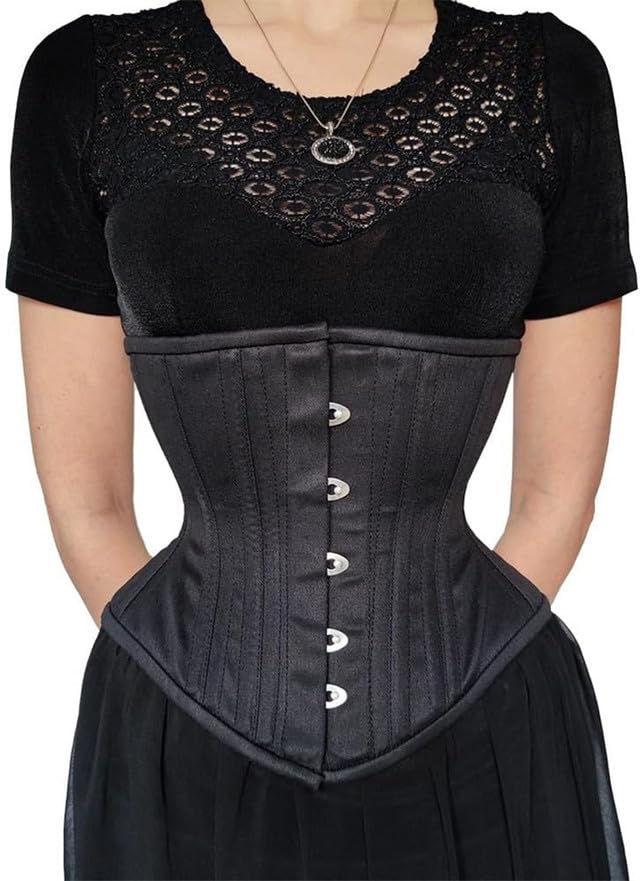 SLIMX Black Corset Underbust Long Torso Steel Boned Waist Trainer for Women Plus Size Heavy Duty Open Cup Corset Hourglass