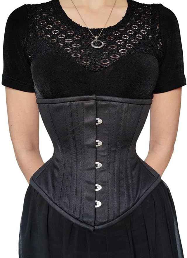 SLIMX Black Corset Underbust Long Torso Steel Boned Waist Trainer for Women Plus Size Heavy Duty Open Cup Corset Hourglass