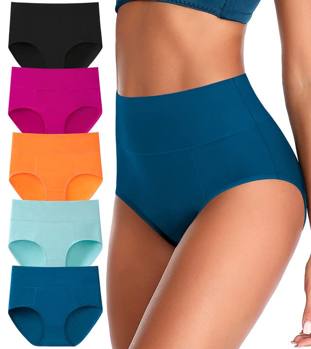 ASIMOON Tummy Control High Waisted Underwear for Women Cotton Plus Size Full Coverage Panties Ladies Briefs