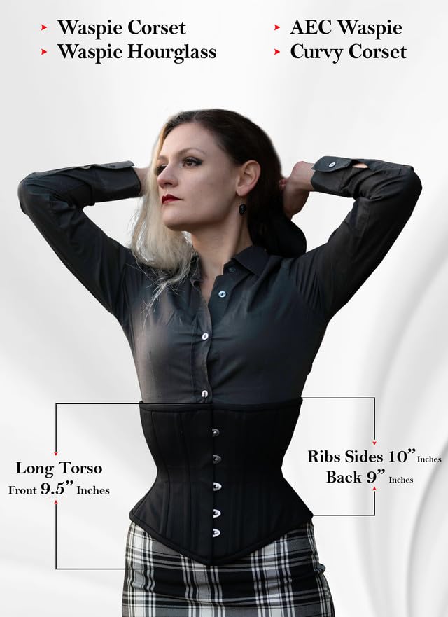 SLIMX Black Corset Underbust Long Torso Steel Boned Waist Trainer for Women Plus Size Heavy Duty Open Cup Corset Hourglass