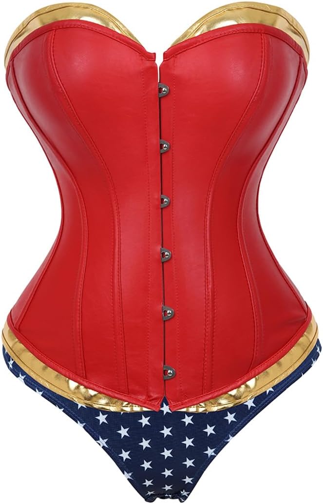 Kranchungel Corsets for Women Plus Size Faux Leather Steampunk Corset Top Zipper Bustier