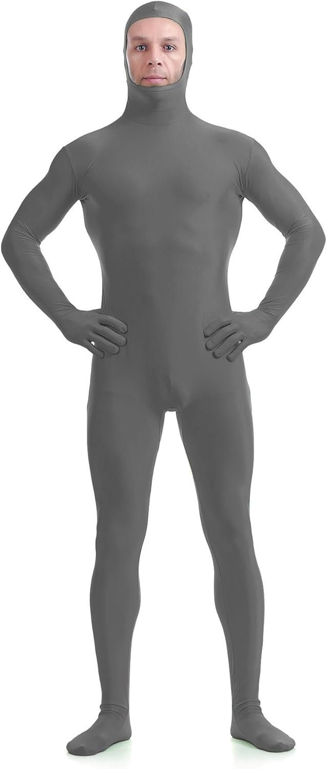 ATHX Men's and Women's Spandex Open Face Bodysuit Costume Adult Stretchy Halloween Cosplay Body Suit Zentai Suit Outfits