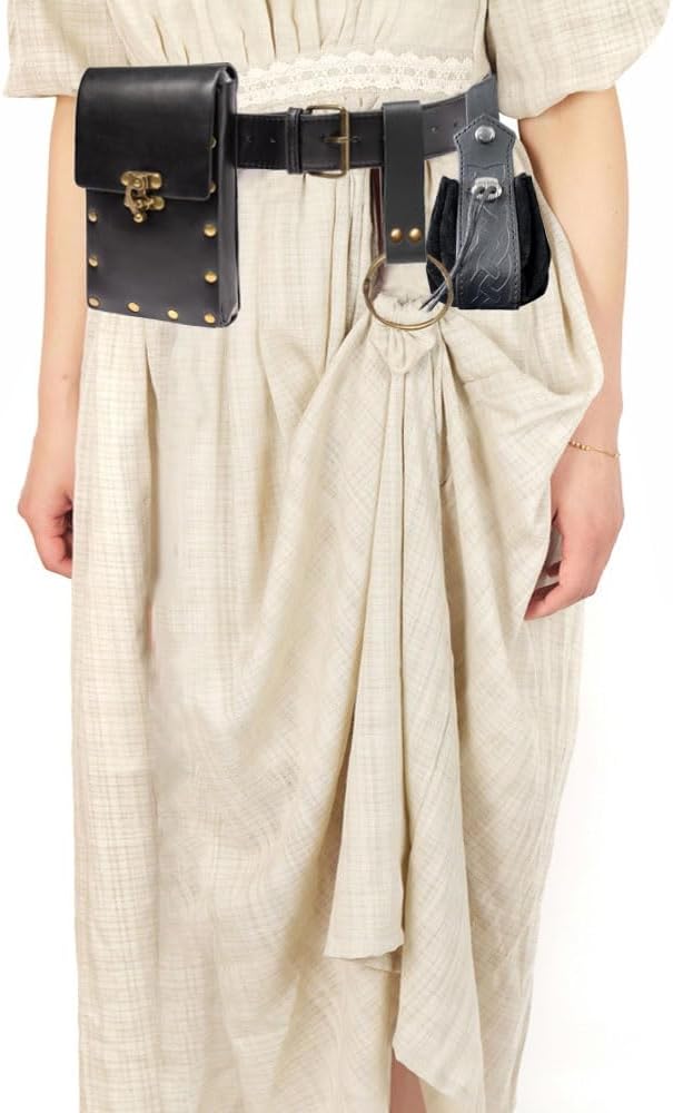 Belt Pouch Waist Bag Fanny Pack Steampunk Phone Holder Medieval Bag Leather Belt Renaissance Cosplay Costume Accessories (Tri-Black)