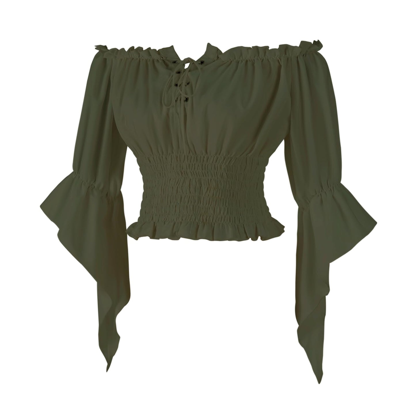 Womens Renaissance Peasant Blouse Off Shoulder Trumpet Sleeve Tops