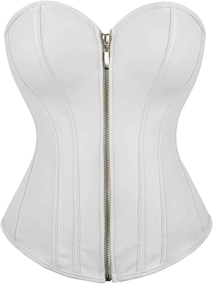 Kranchungel Corsets for Women Plus Size Faux Leather Steampunk Corset Top Zipper Bustier