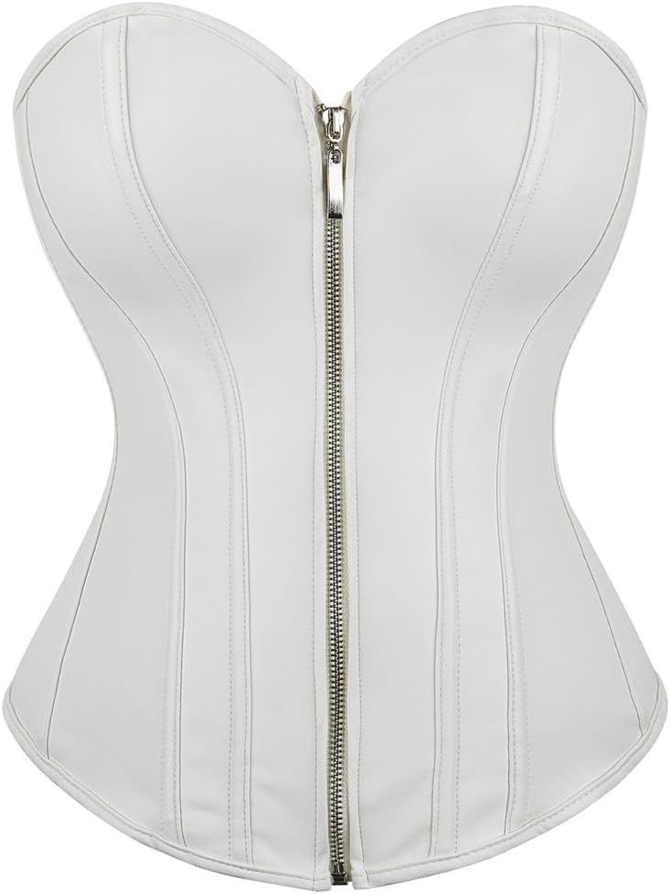 Kranchungel Corsets for Women Plus Size Faux Leather Steampunk Corset Top Zipper Bustier