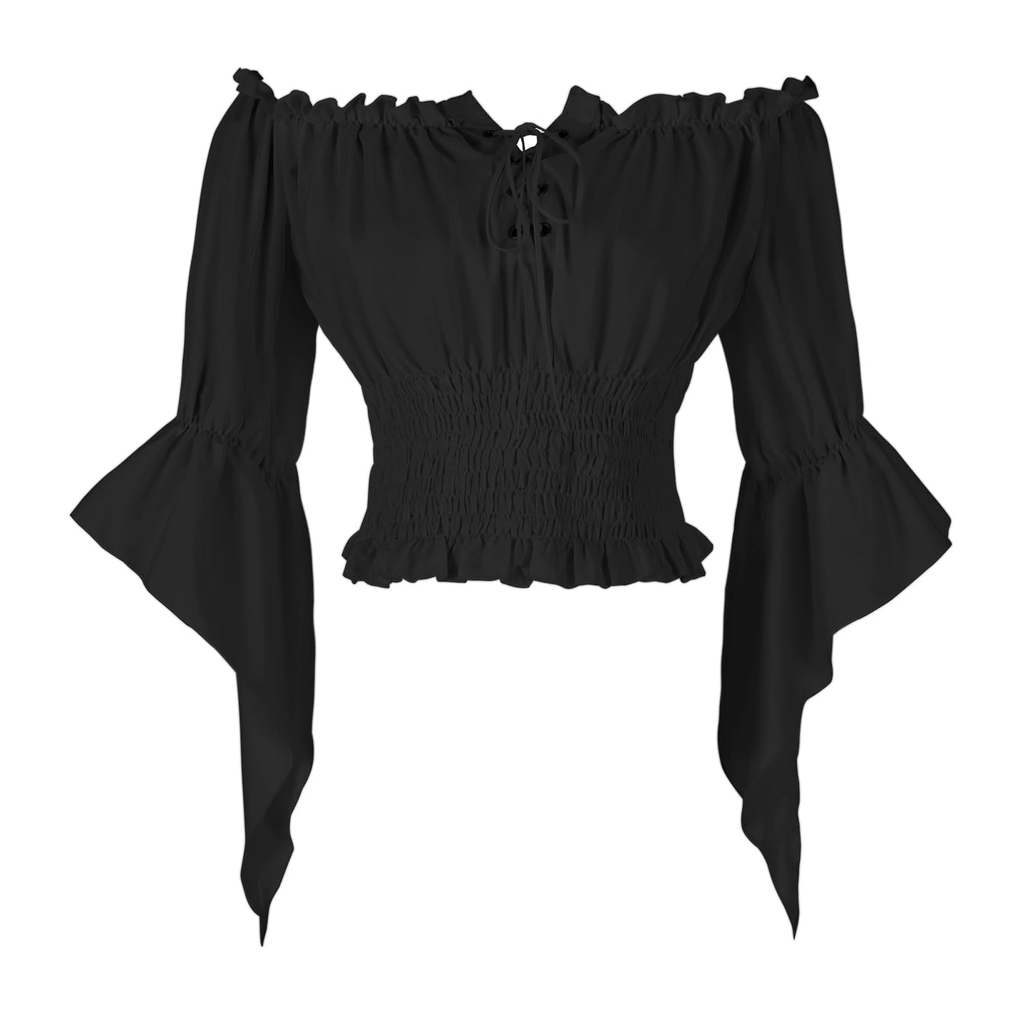 Womens Renaissance Peasant Blouse Off Shoulder Trumpet Sleeve Tops