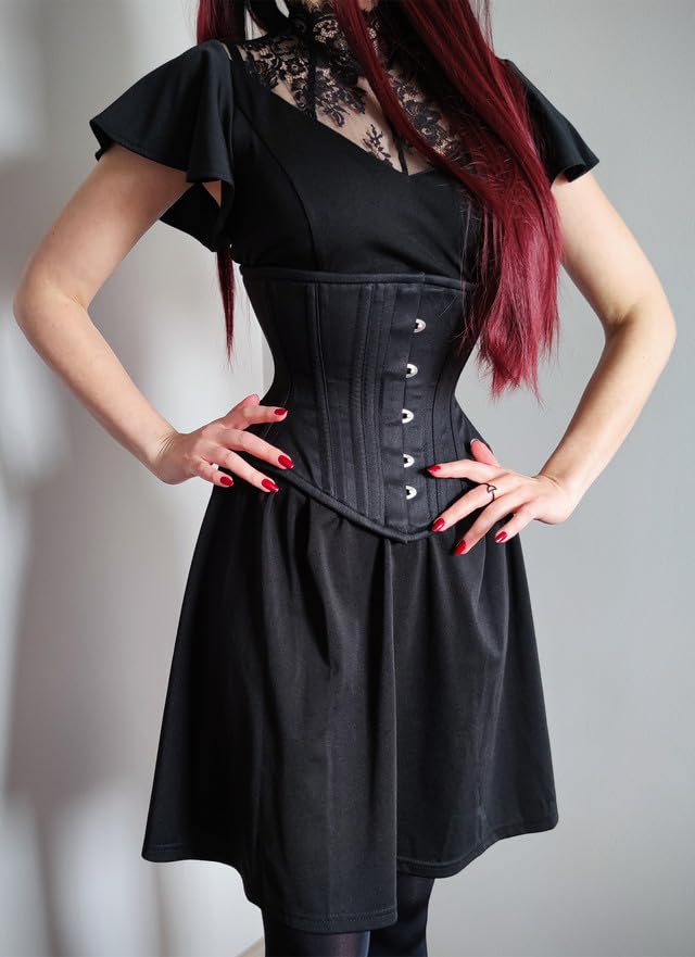 SLIMX Black Corset Underbust Long Torso Steel Boned Waist Trainer for Women Plus Size Heavy Duty Open Cup Corset Hourglass