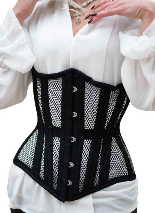 SLIMX Black Corset Underbust Long Torso Steel Boned Waist Trainer for Women Plus Size Heavy Duty Open Cup Corset Hourglass