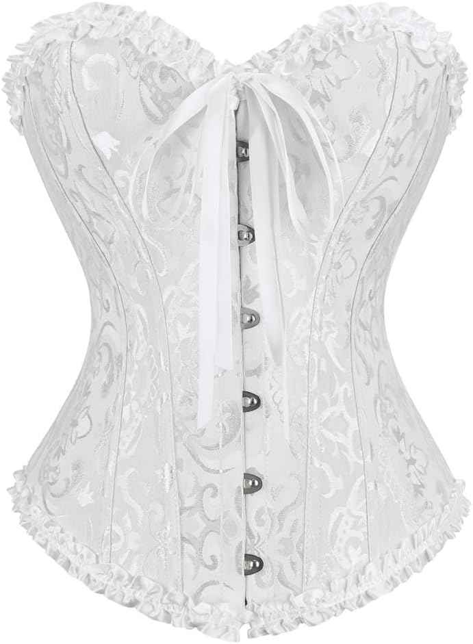 frawirshau Women's Lace Up Boned Overbust Corset Bustier Lingerie Bodyshaper Top