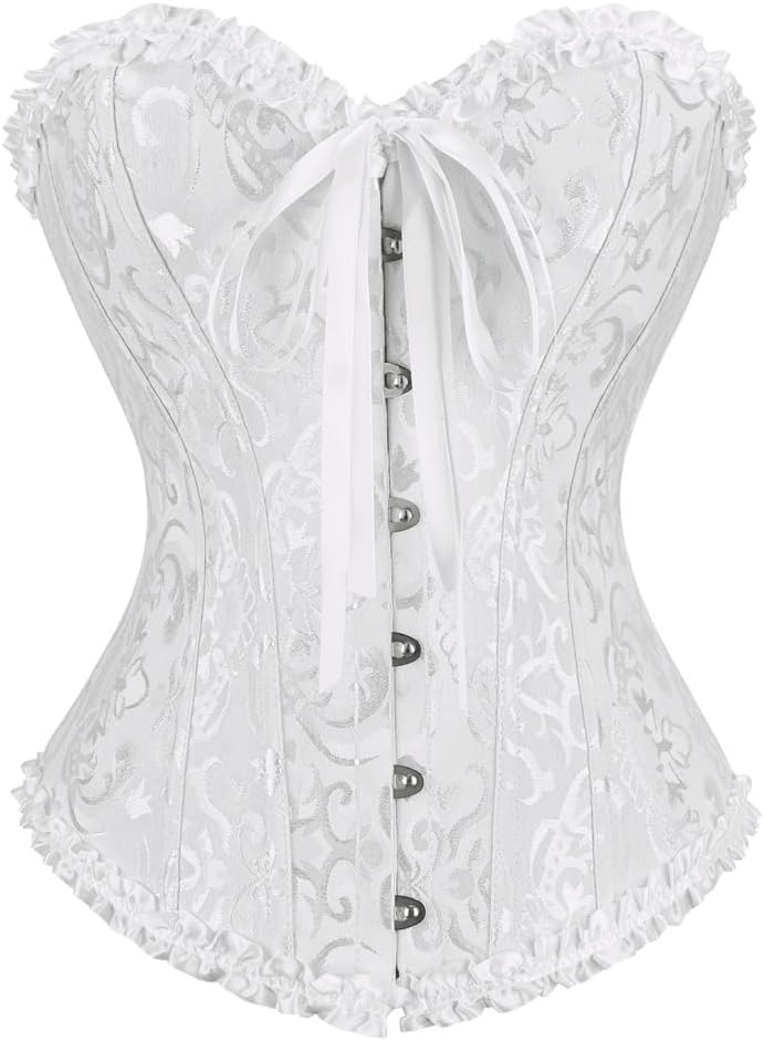 frawirshau Women's Lace Up Boned Overbust Corset Bustier Lingerie Bodyshaper Top