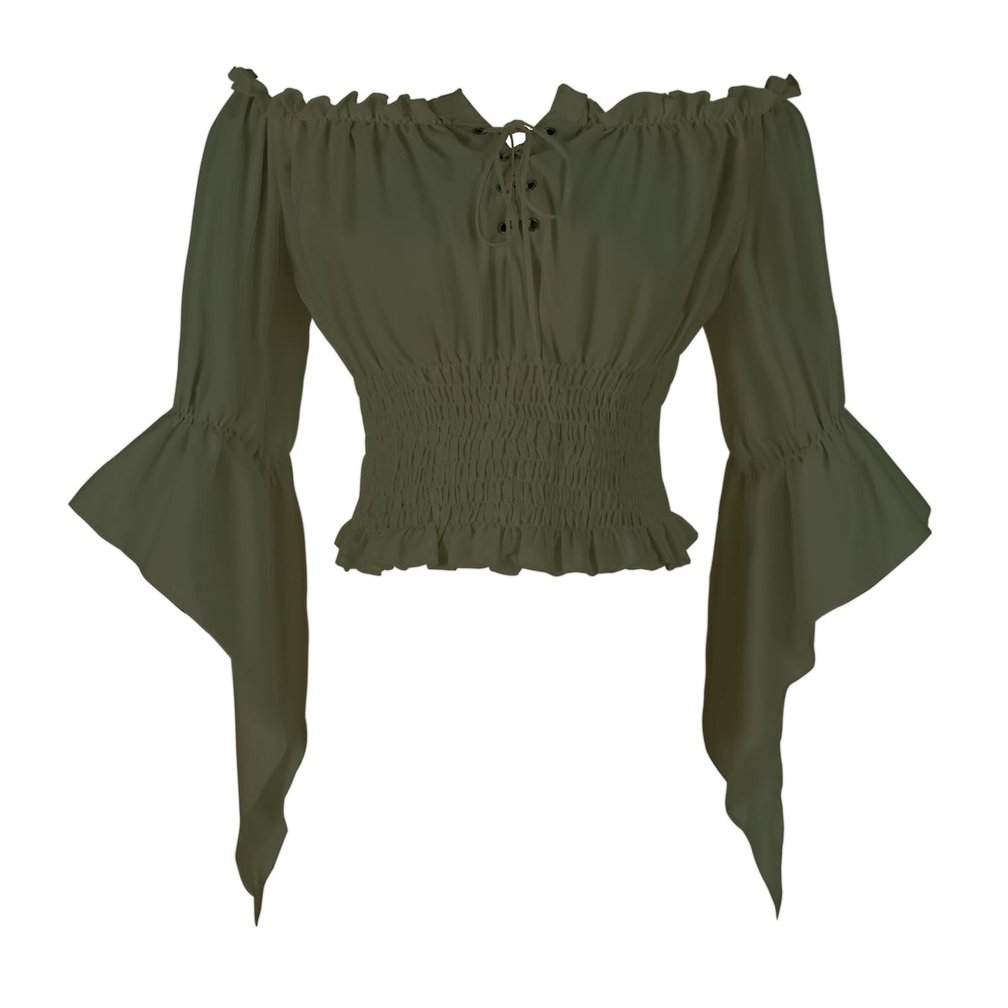 Womens Renaissance Peasant Blouse Off Shoulder Trumpet Sleeve Tops