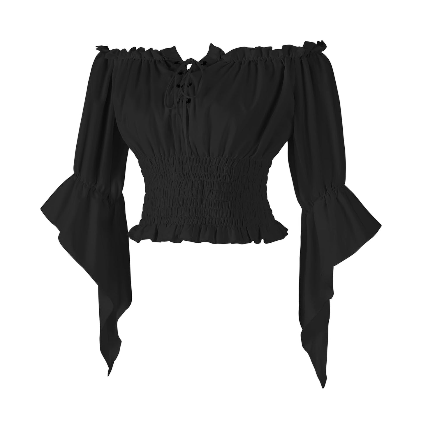 Womens Renaissance Peasant Blouse Off Shoulder Trumpet Sleeve Tops