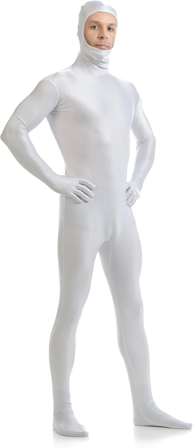 ATHX Men's and Women's Spandex Open Face Bodysuit Costume Adult Stretchy Halloween Cosplay Body Suit Zentai Suit Outfits