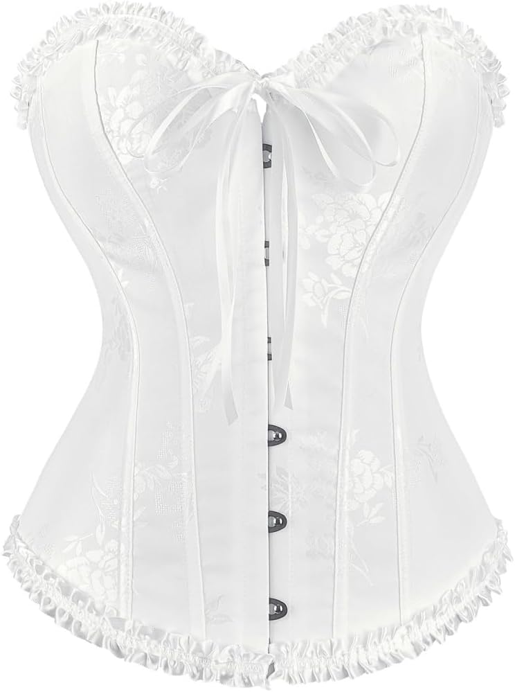 frawirshau Women's Lace Up Boned Overbust Corset Bustier Lingerie Bodyshaper Top