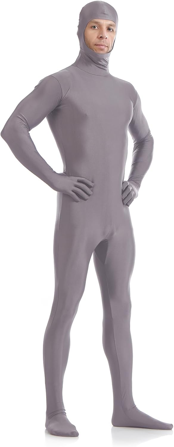 ATHX Men's and Women's Spandex Open Face Bodysuit Costume Adult Stretchy Halloween Cosplay Body Suit Zentai Suit Outfits
