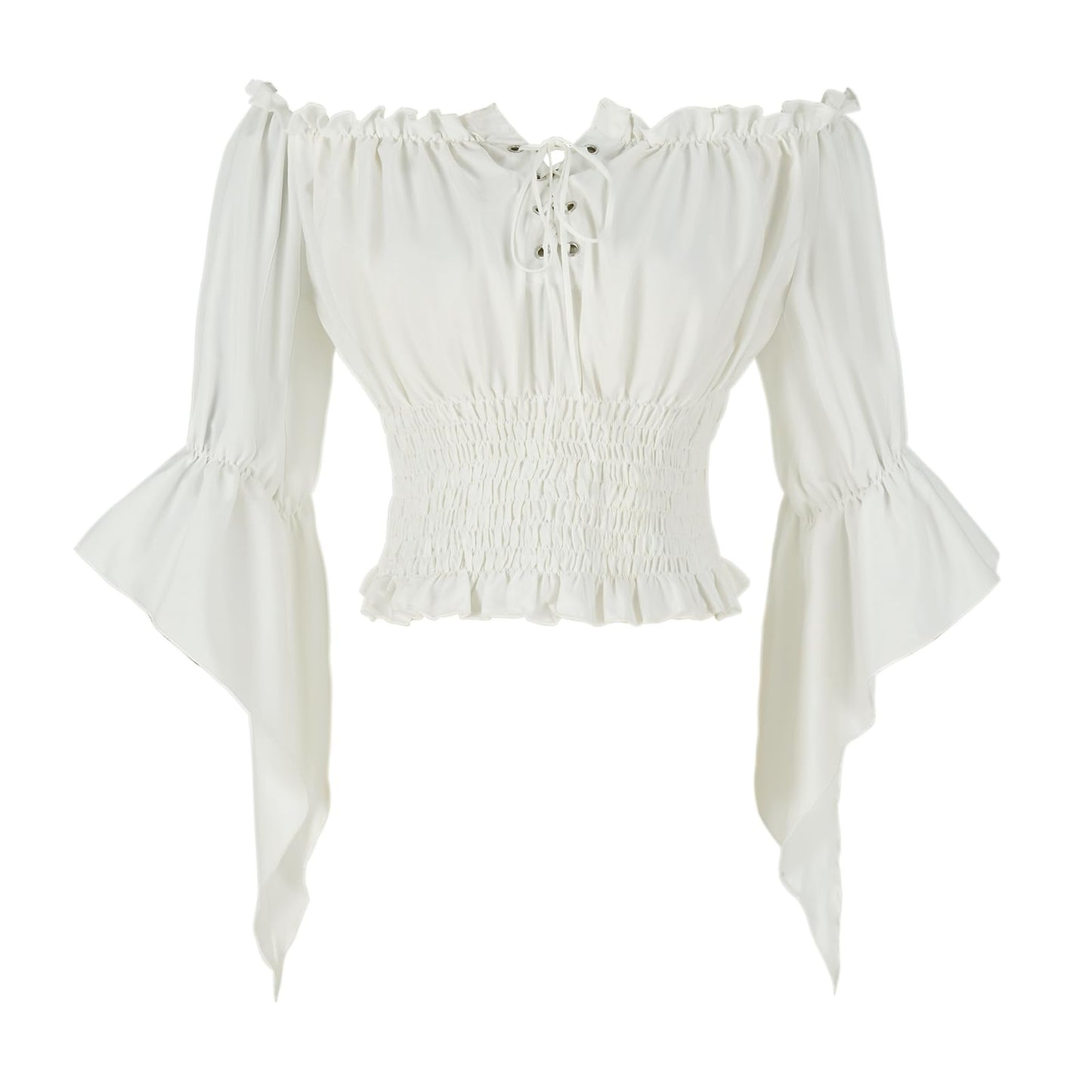 Womens Renaissance Peasant Blouse Off Shoulder Trumpet Sleeve Tops