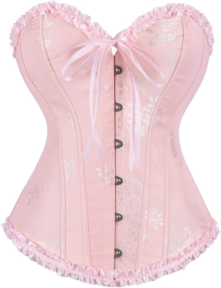frawirshau Women's Lace Up Boned Overbust Corset Bustier Lingerie Bodyshaper Top