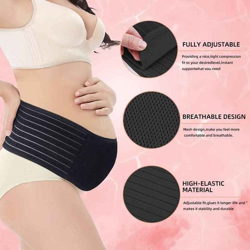 Belly Band for Pregnancy Maternity Belt Pregnancy Support Belt Bump Band Abdominal Brace Belt - Relieve Lower Back, Pelvic and Hip Pain (Black/One size)