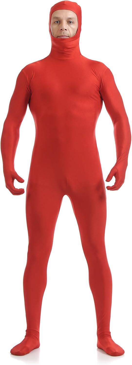 ATHX Men's and Women's Spandex Open Face Bodysuit Costume Adult Stretchy Halloween Cosplay Body Suit Zentai Suit Outfits