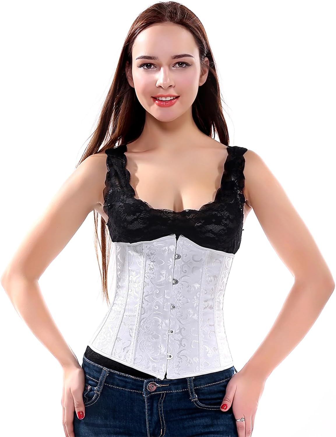 Zhitunemi Women's Lace Up Boned Jacquard Brocade Waist Training Underbust Corset