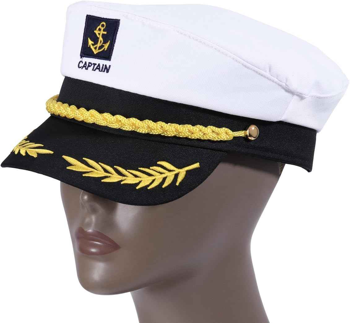 Adult Yacht Boat Sailor Captain Costume Hat Cap Marine Admiral (White), As Shown, 22 x 15 x 5 cm