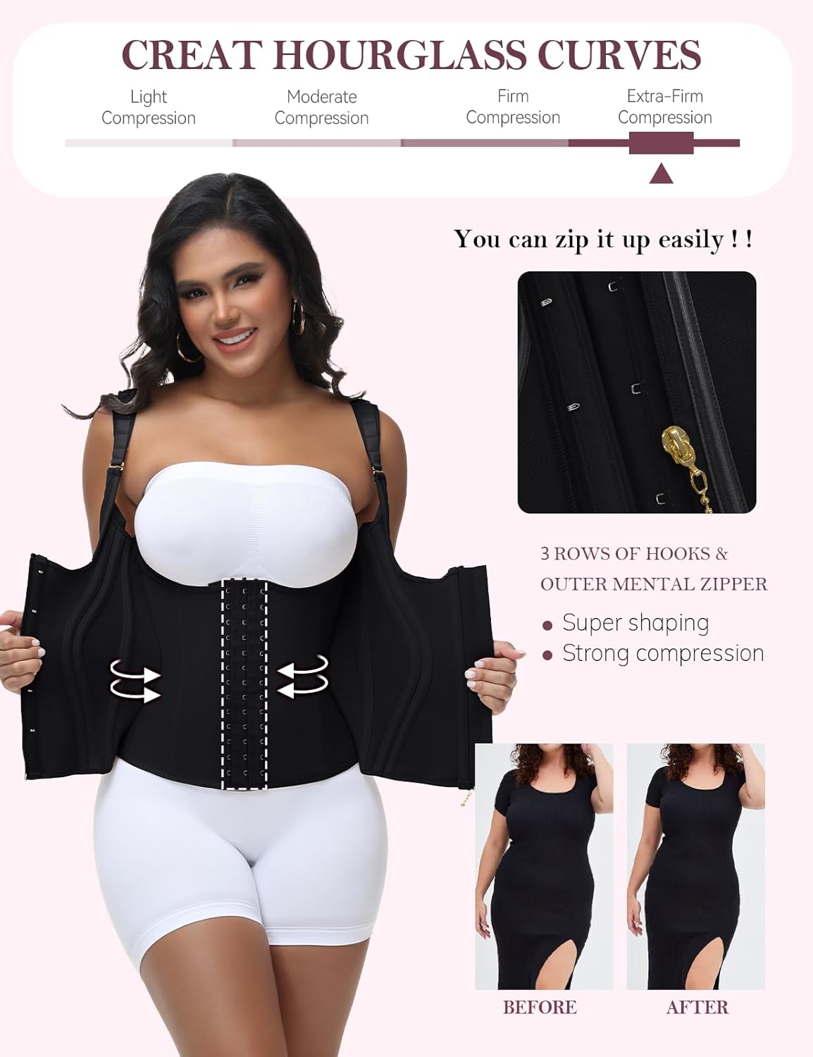 SHAPSHE Waist Trainer for Women Tummy Control Corset Sport Workout Body Shaper Compression Vest for Postpartum Gym with strap