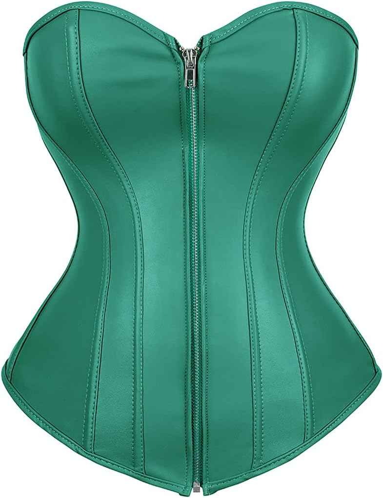Kranchungel Corsets for Women Plus Size Faux Leather Steampunk Corset Top Zipper Bustier