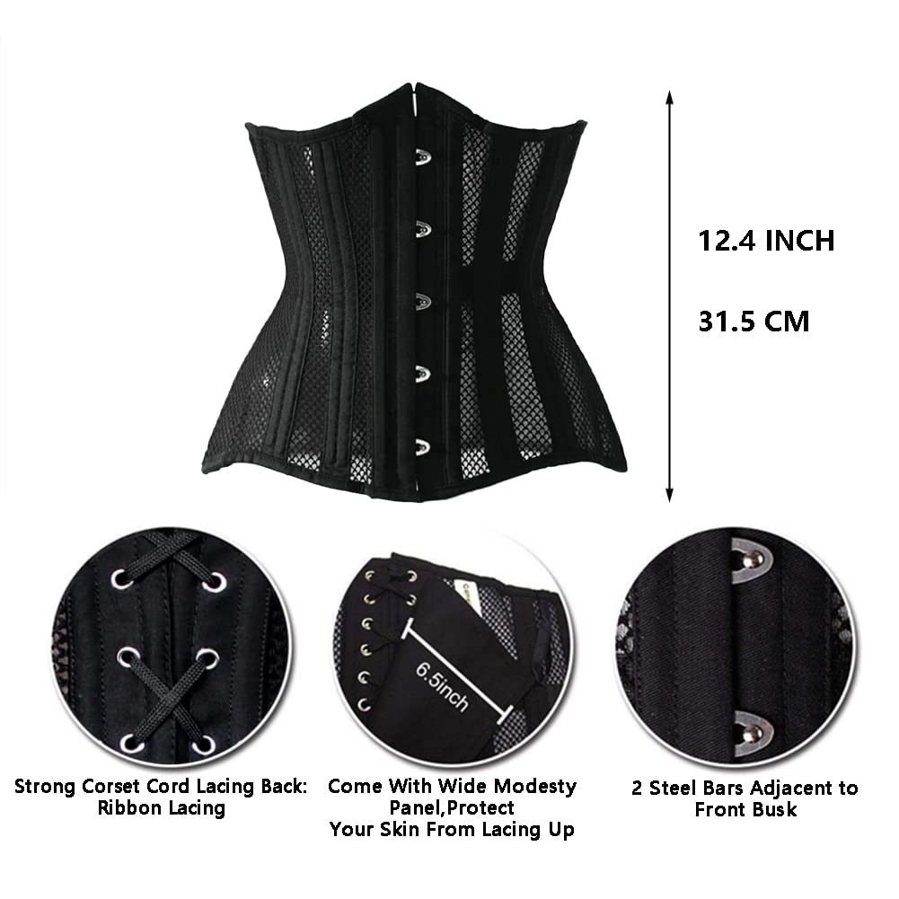 Women Heavy Spiral 26 Steel Boned Underbust Corset Satin Heavy Duty Waist Training Shaper Cincher