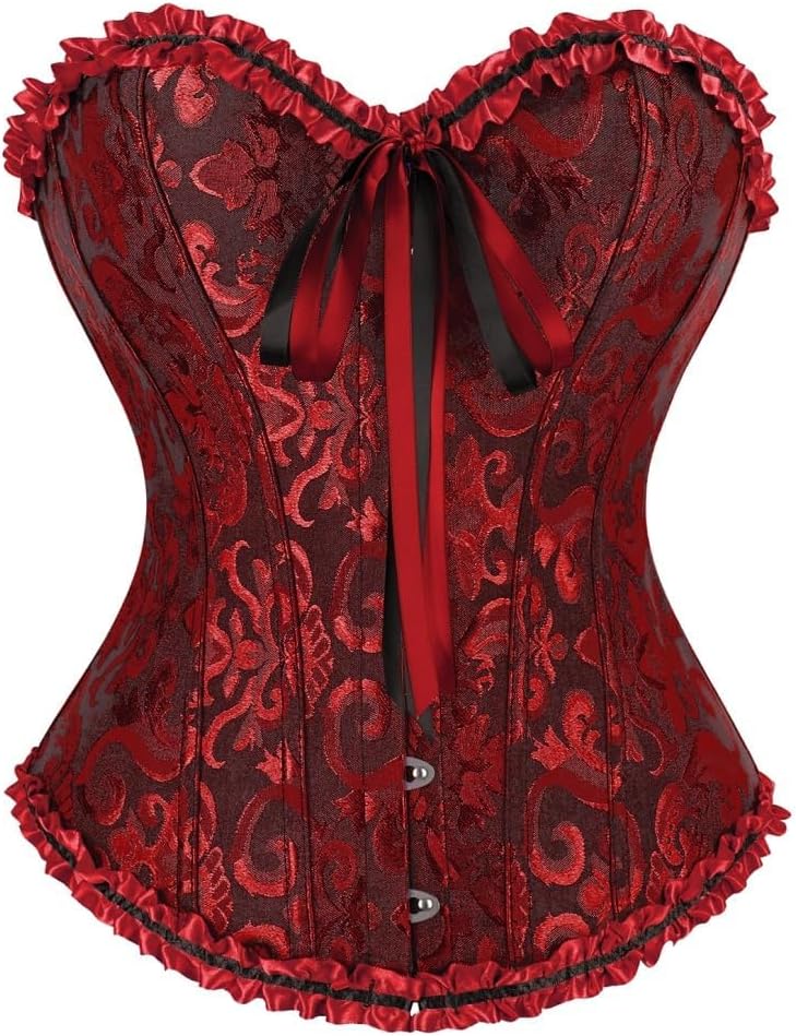 frawirshau Women's Lace Up Boned Overbust Corset Bustier Lingerie Bodyshaper Top
