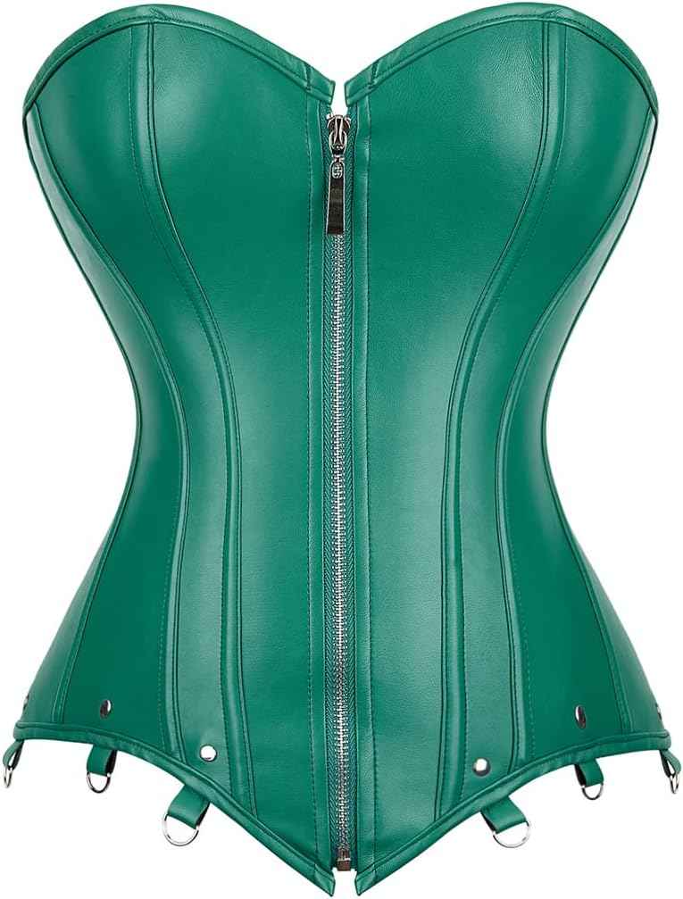 Kranchungel Corsets for Women Plus Size Faux Leather Steampunk Corset Top Zipper Bustier