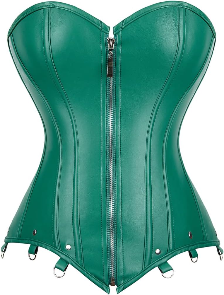 Kranchungel Corsets for Women Plus Size Faux Leather Steampunk Corset Top Zipper Bustier