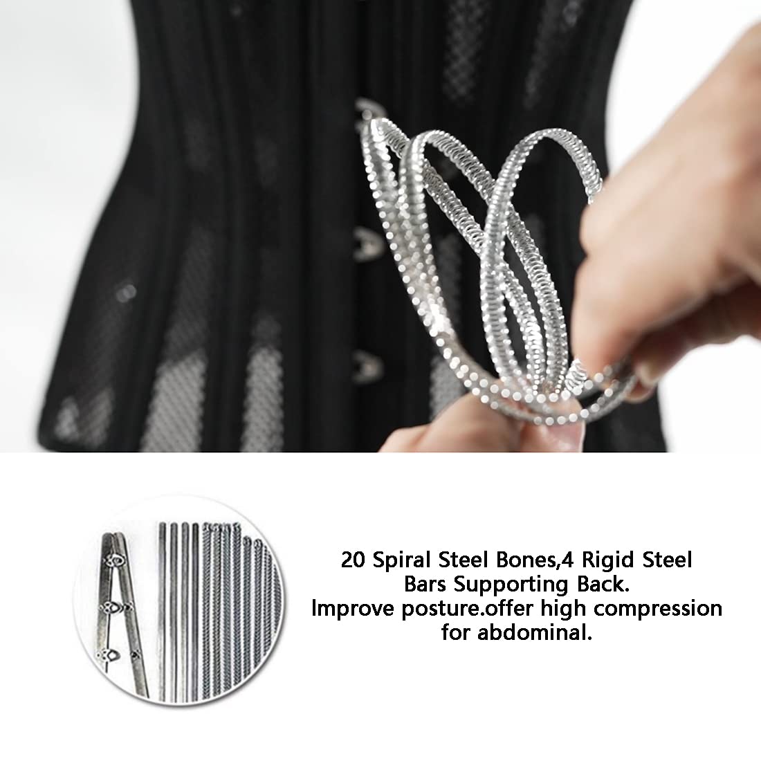 Women Heavy Spiral 26 Steel Boned Underbust Corset Satin Heavy Duty Waist Training Shaper Cincher