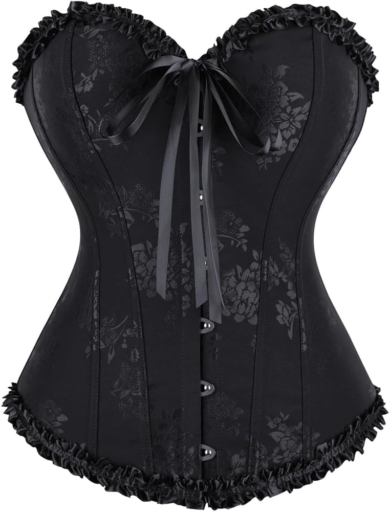 frawirshau Women's Lace Up Boned Overbust Corset Bustier Lingerie Bodyshaper Top