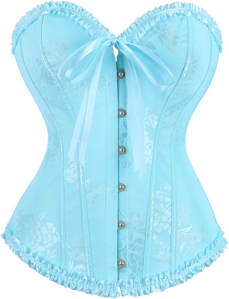 frawirshau Women's Lace Up Boned Overbust Corset Bustier Lingerie Bodyshaper Top