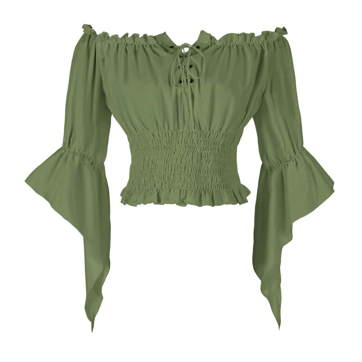 Womens Renaissance Peasant Blouse Off Shoulder Trumpet Sleeve Tops