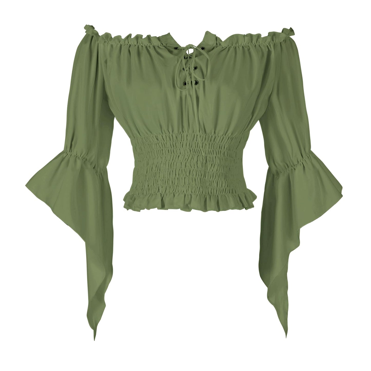 Womens Renaissance Peasant Blouse Off Shoulder Trumpet Sleeve Tops