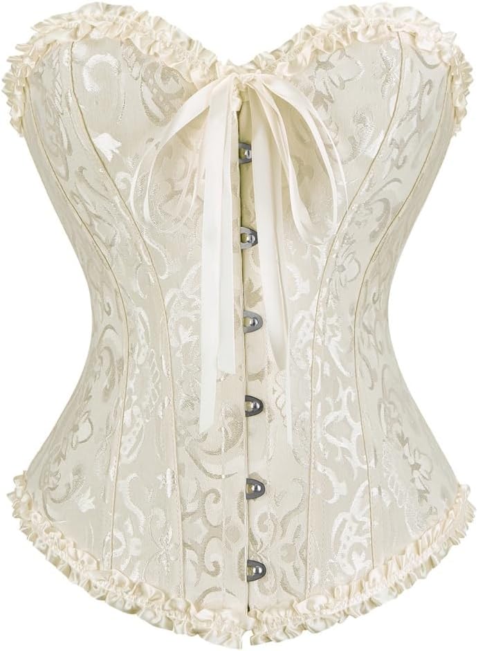 frawirshau Women's Lace Up Boned Overbust Corset Bustier Lingerie Bodyshaper Top