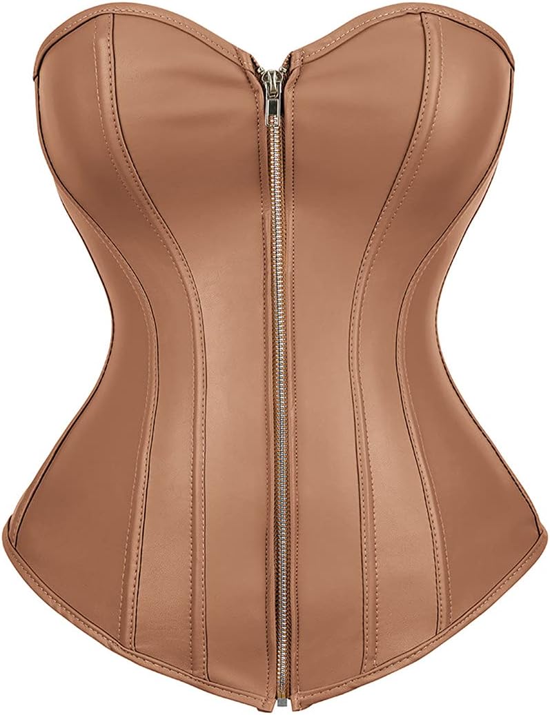 Kranchungel Corsets for Women Plus Size Faux Leather Steampunk Corset Top Zipper Bustier