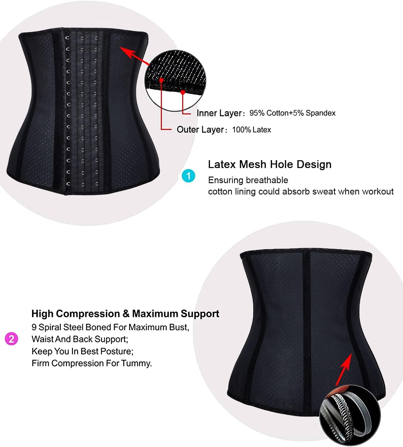 YIANNA Waist Trainer for Women Latex Underbust Waist Cincher Corset Sport Girdle Hourglass Body Shaper